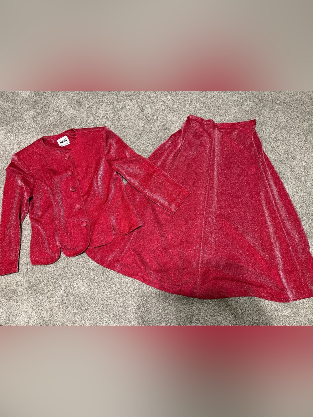 Vintage Leslie Fay Red Shimmer Peplum Jacket and Skirt Set
